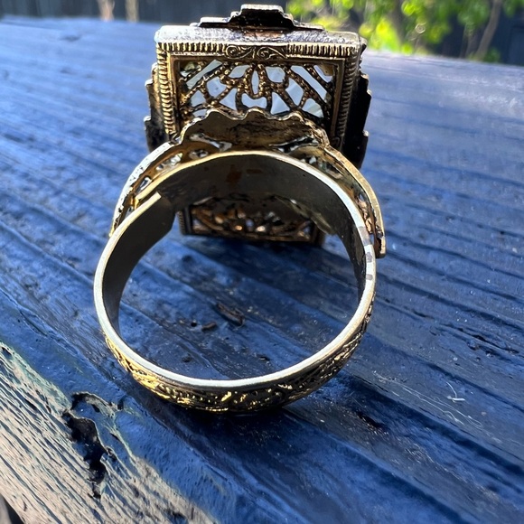 Antique-Style ART DECO Faux DIAMOND CUT CAMPHOR GLASS FILIGREE Cocktail  RING - Picture 2 of 11
